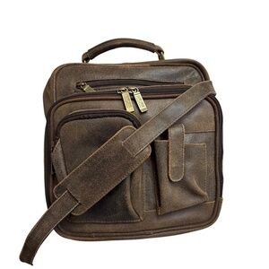 Claire Chase brown leather messenger bag made in Colombia
